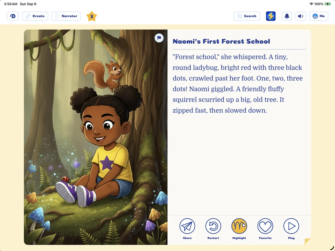 Read an illustrated story together on iPad.