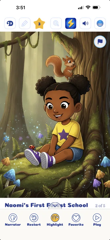 Read an illustrated story together in Dreambook’s iPhone layout.